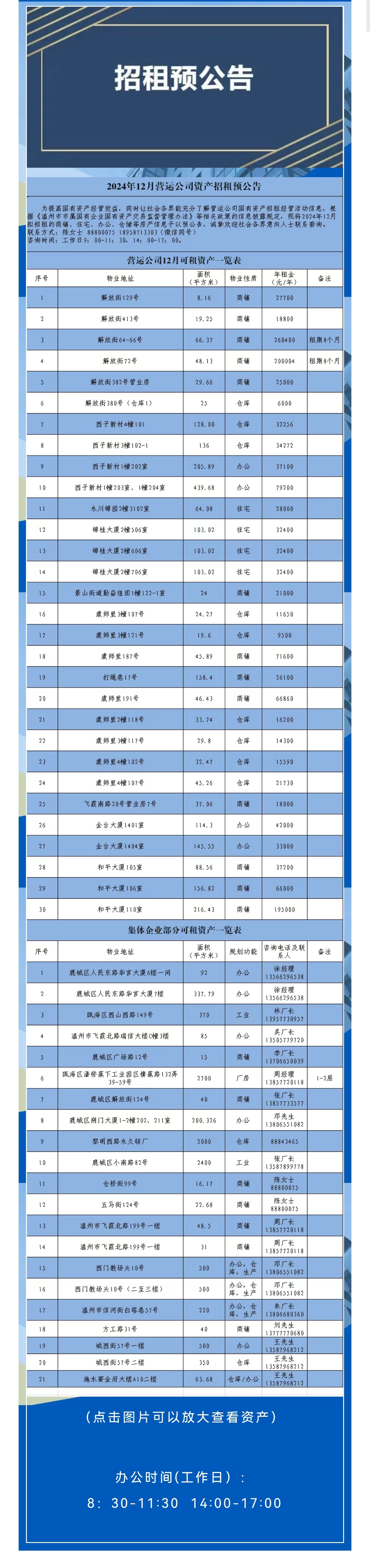 資產(chǎn)公告丨2024年12月營運公司資產(chǎn)招租預公告